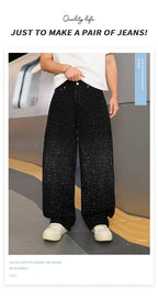 Spring/Summer Rhinestone Straight Leg Jeans Retro Loose Fit Slimming Pants Casual Korean Style Long Pants