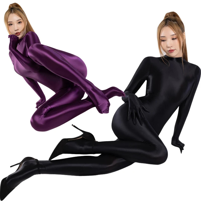Sexy Women Bodysuit One-piece Swimsuit Silky Tights Shiny Pantyhose Wetsuit Yoga Zentai Plus Size cycling Overalls Jumpsuits Main image