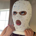D0UB Knitted Hooded Face Cover Encrusted Halloween Cosplay Balaclava Outdoor