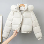 Winter Short Parkas Women's Cotton-padded Clothes Add Velvet Thicken Outerwear Fur Collar Removable Hooded Coats Warm Jackets