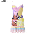 HLJ&GG Y2K Fashion Lace Splicing Bodycon Spaghetti Strap Mini Dresses Women Sleeveless Backless V Neck Slim Vestidos Streetwear
