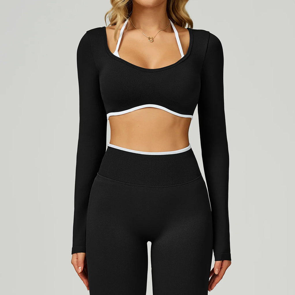 Seamless Yoga Long Sleeved Quick Dry T-Shirt Women Gym Top Women Fitness Sports Crop Top Ribbed Female Long Sleeve Yoga Clothing