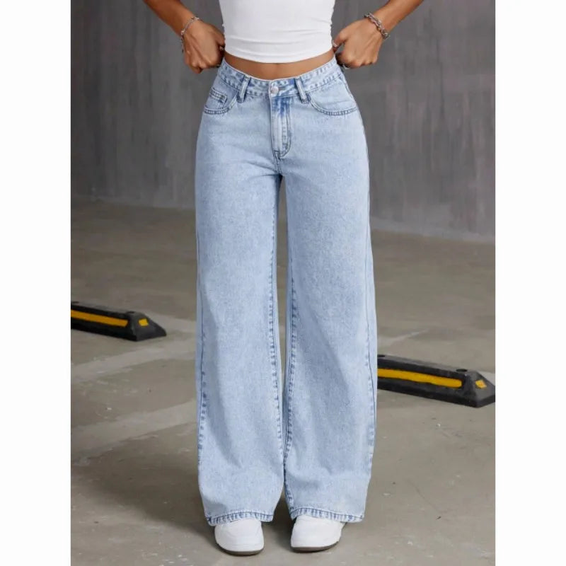 2026 New High Waist Wide Leg Jeans Women Vintage Washed Loose Straight Denim Pants Streetwear Casual Baggy