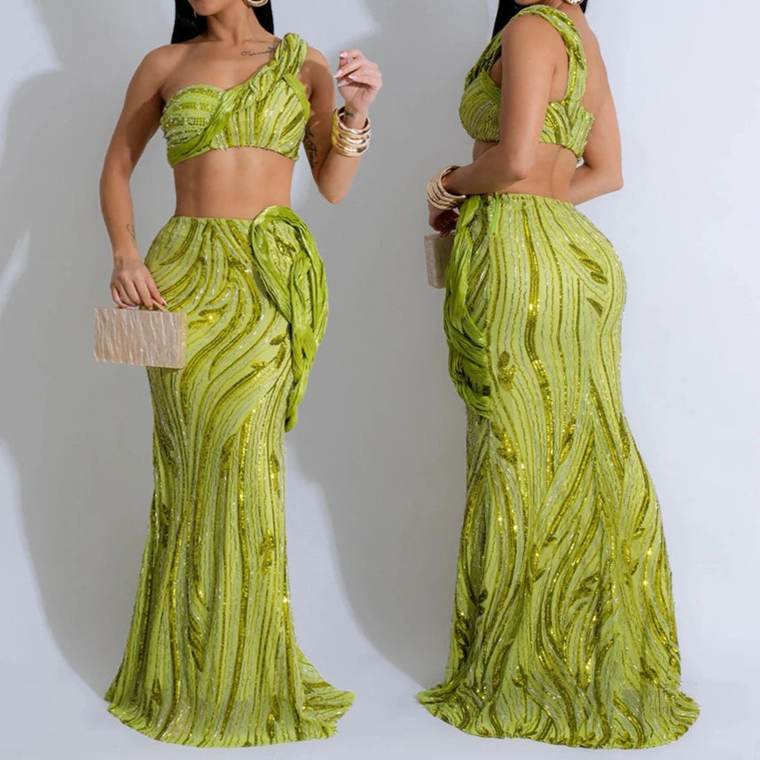 Sexy One-shoulder Long Summer Dress Sequin Birthday Holiday Elegant Party Evening Dresses Luxury Womens Prom Dresses XSY29