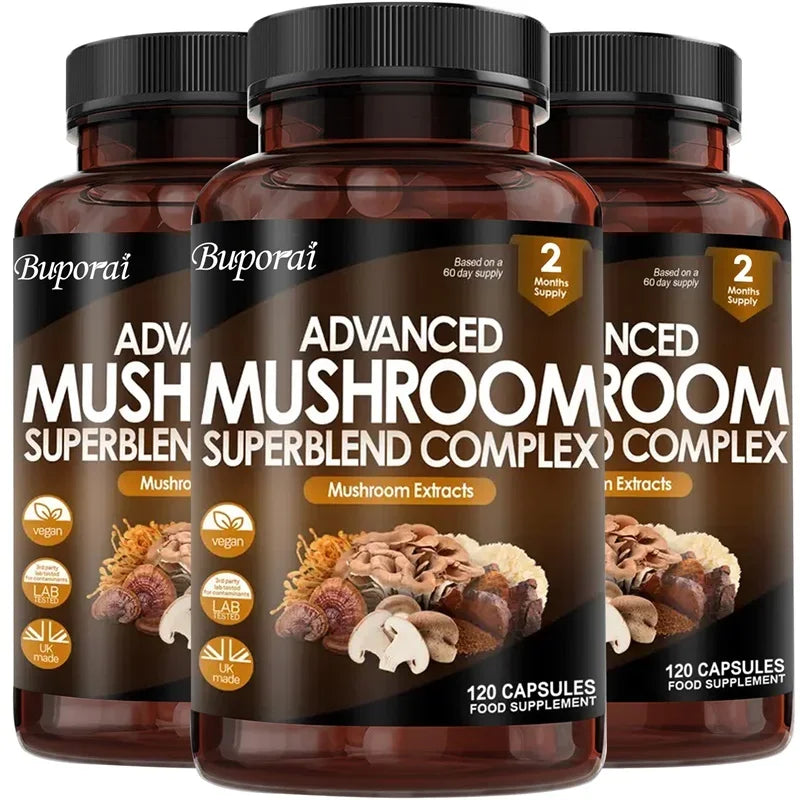 Mushroom Super Blend Complex - Brain Nervous System Health and Memory Supplements Immunity Sleep Energy Mood Support