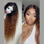 Soft Ombre Brown Kinky Curly 180Density 26Inch Long Lace Front Wig For Black Women With Baby Hair Preplucked Natural Hairline