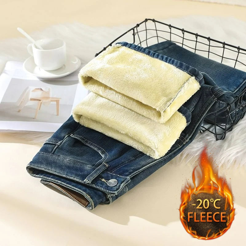 Woman High Waist Fashion Thermal Wide Leg Jeans Female Y2k Clothes Baggy Pants Girl Autumn Winter Snow Versatile Denim Trousers Secondary image