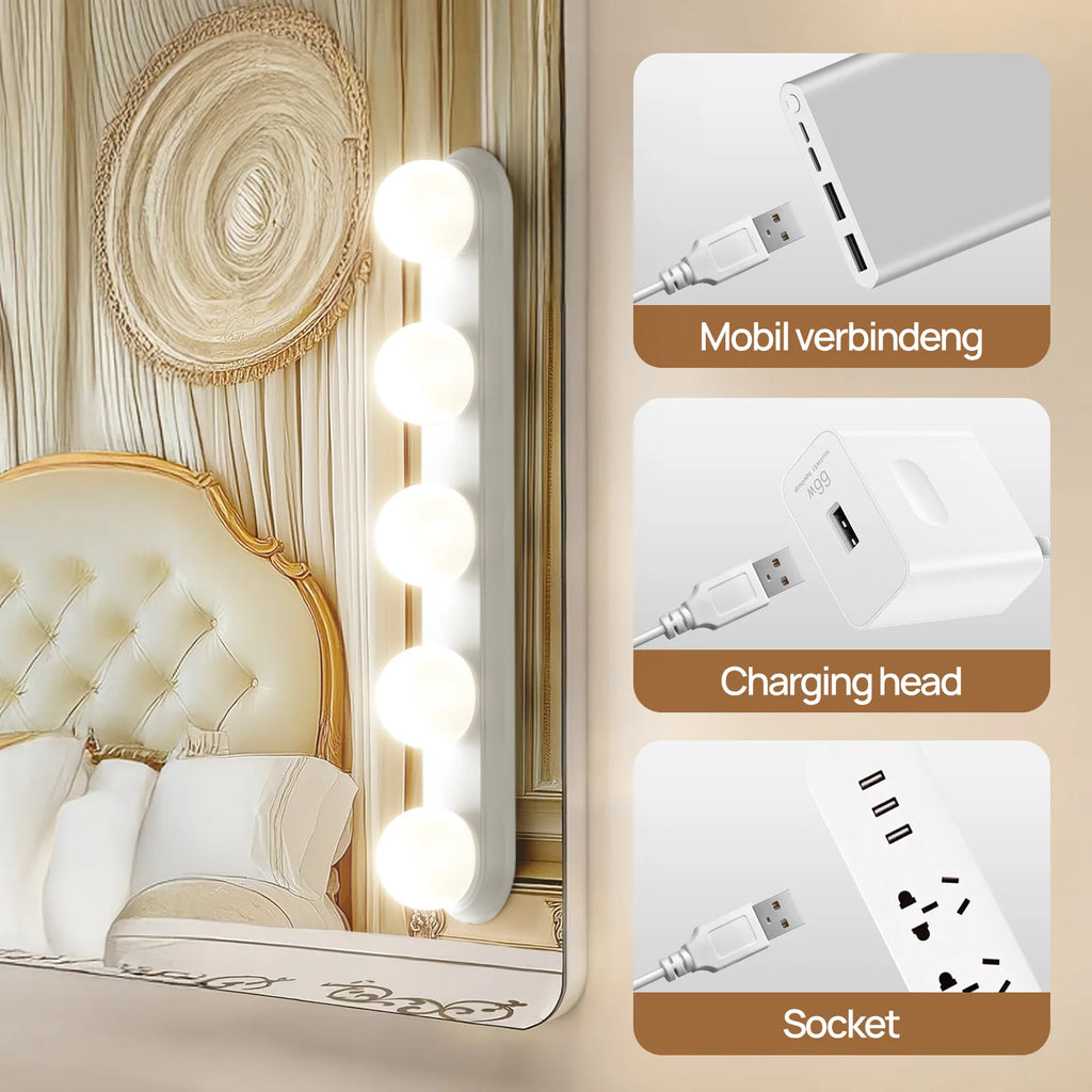 Makeup Mirror LED Light Bulbs Vanity Lights USB Adjustable brightness and colour temperature Bathroom Dressing Table Lighting