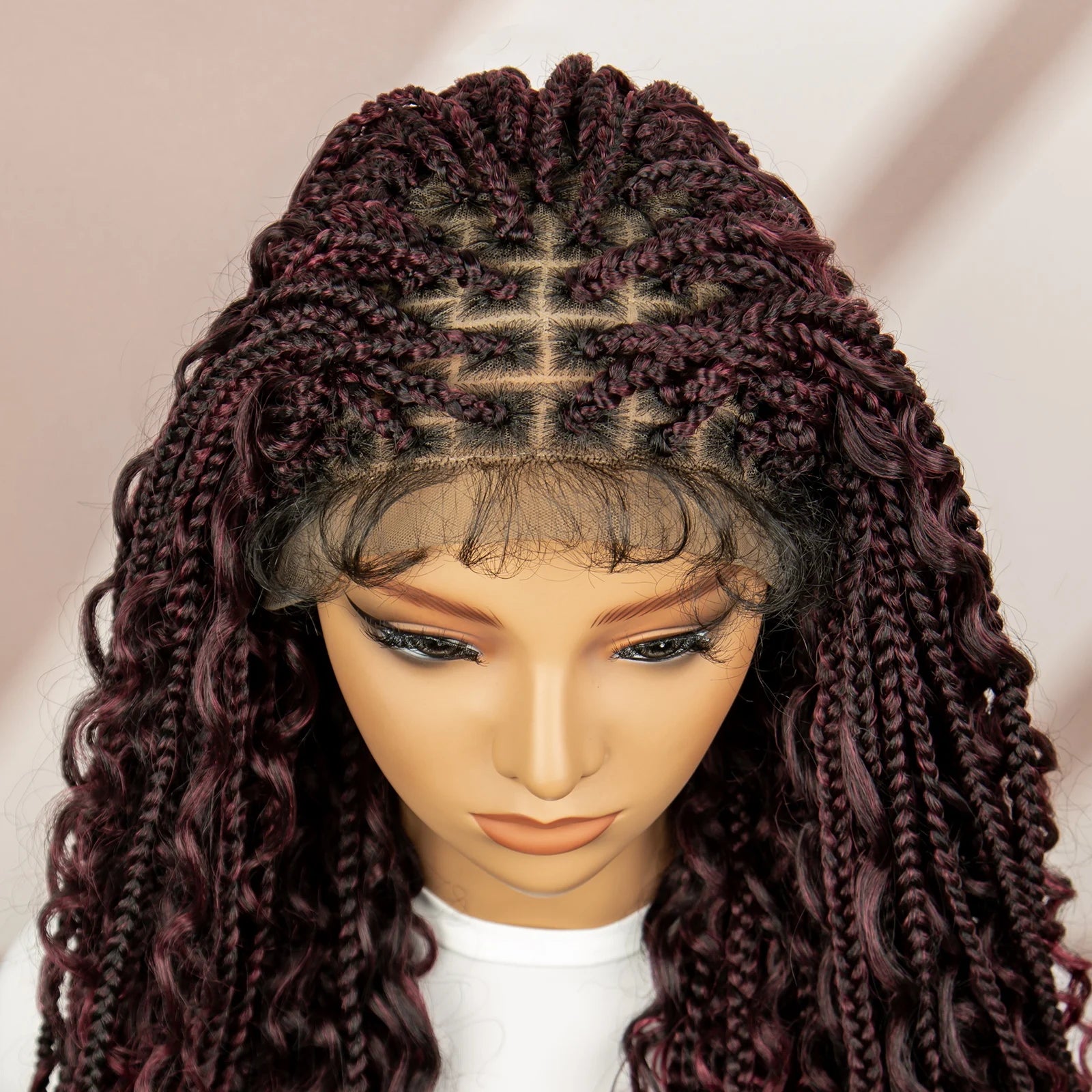 32inch Synthetic Boho Knotless Braided Wigs for Black Women Bohemian Box Braids Wigs Lace Front Braided Lace Wigs with Baby Hair
