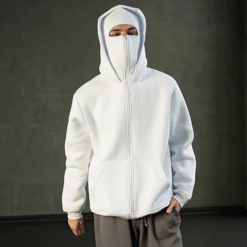 Men's and women's Balaclava Y2K Gothic Harajuku winter new item double hooded sweatshirt Unisex hooded mask zipper sportswear