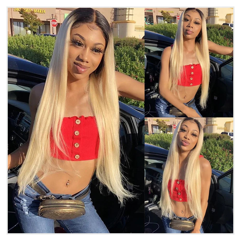 1B 613 Body Wave Human Hair Wig 13x6 Hd Lace Frontal Wig Brazilian 2 Tone Dark Root Ombre Blonde Lace Front Wigs For Black Women