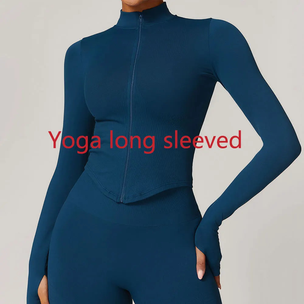 New Women Seamless Zipper Jacket Yoga Long Sleeved Gym Top Yoga Push Up Jacket Fitness Running Workout Sport Coat Women's Shirts