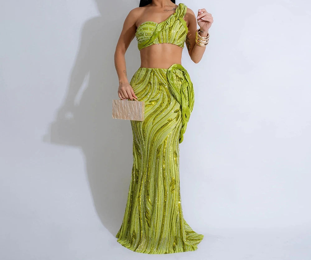 Sexy One-shoulder Long Summer Dress Sequin Birthday Holiday Elegant Party Evening Dresses Luxury Womens Prom Dresses XSY29