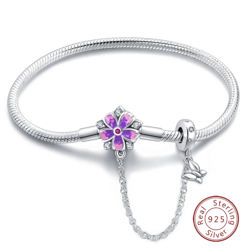 Bracelet Silver 925 Original 17-20CM Star Moon Sun Four Leaf Clover Green Zircon Bracelets Fit DIY Charms Birthday Jewelry Gifts