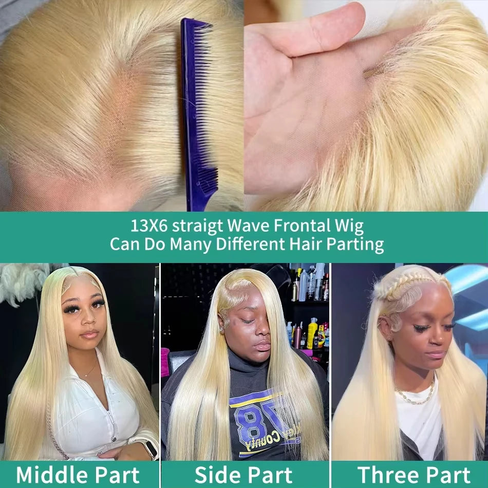 13x4 13x6 HD Transparent Full Frontal Lace 613 Blonde Colored Straight Human Hair Wigs Lace Front Wigs For Women 34 Inches
