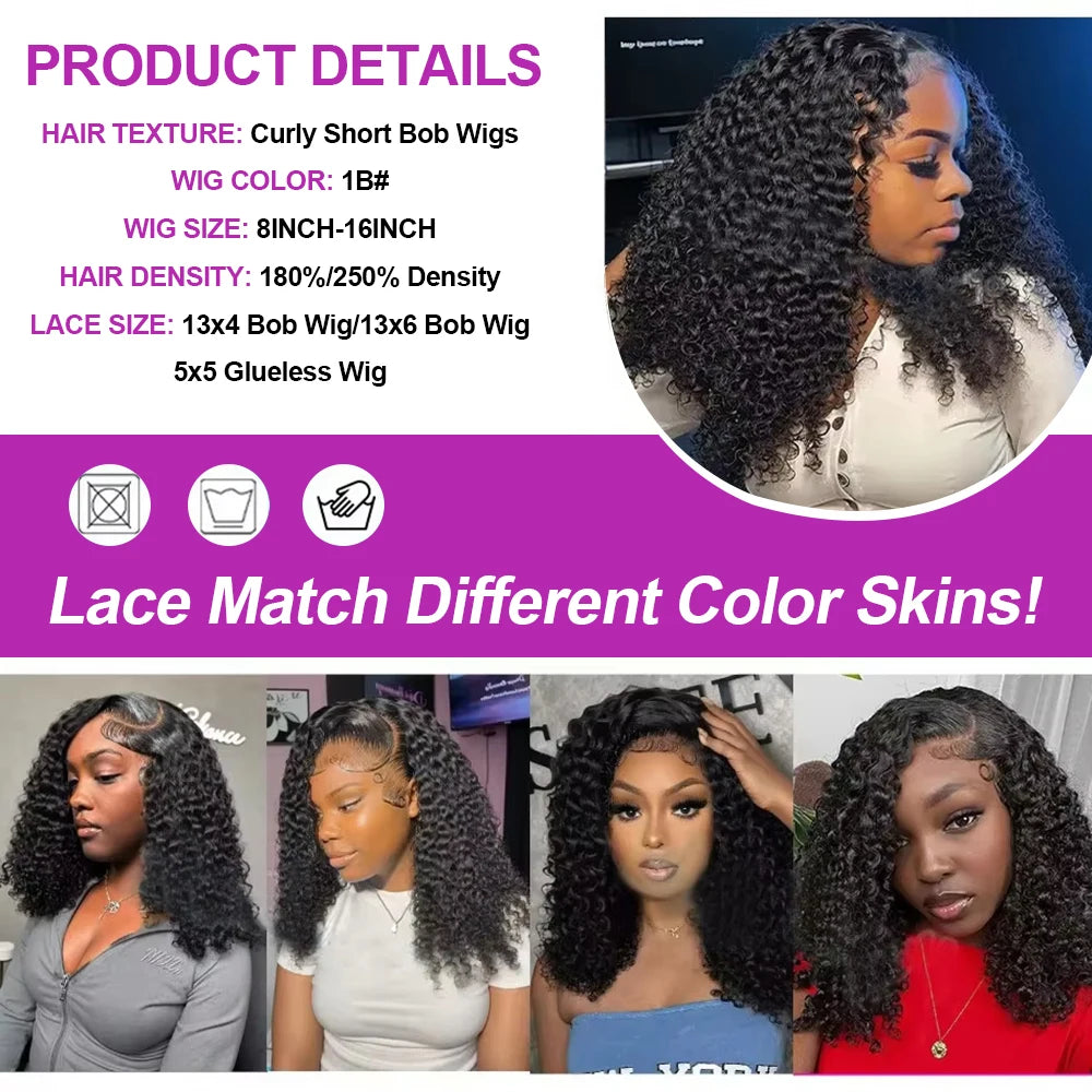 Short Bob Deep Wave Lace Frontal Wig PrePlucked 13x4 13x6 Lace Front Wig Peruvian Curly Human Hair Bob Wigs For Women and Girls