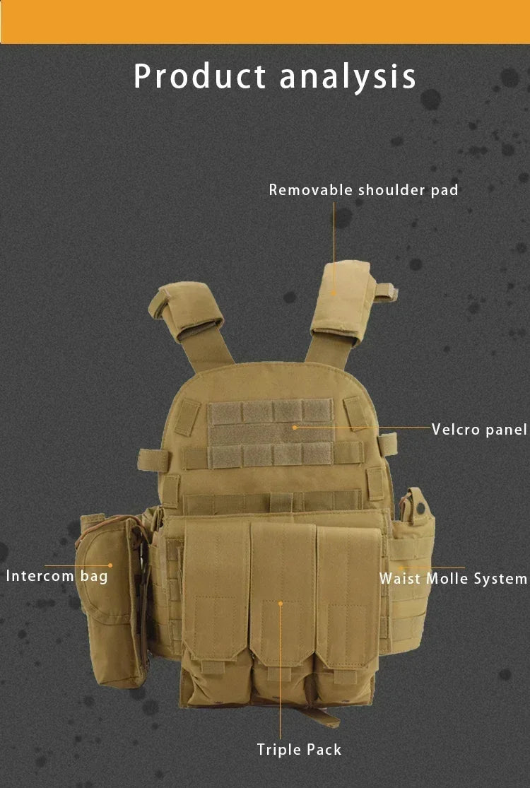 Military Tactical Vest Body Armor Combat Army CS Gear Hunting Plate Carrier Airsoft Accessories Wargame Pouch Molle Vest