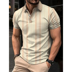 3D Print Colorful Color Block Polo Shirt For Men Stripes Pattern T-Shirts Summer Loose Street Lapel Top Button Short Sleeve Tees