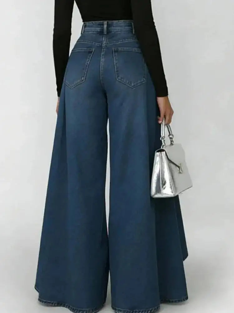 SHENGPALAE European And American Style Loose Solid Color Printed Button Straight Leg Jeans For Women 2026 Spring New 05E01378
