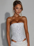 Mozision Sequins Sexy Dress Set Women Sparkle Scarf Collar Crop Tops And Maxi Skirt Elegant Club Party Satin Skirt Matching Set