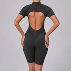 Seamless Yoga Jumpsuits Sports Fitness Zipper Hip-lifting Short-sleeved Backless Dance Workout Gym Shorts Bodysuits for Women