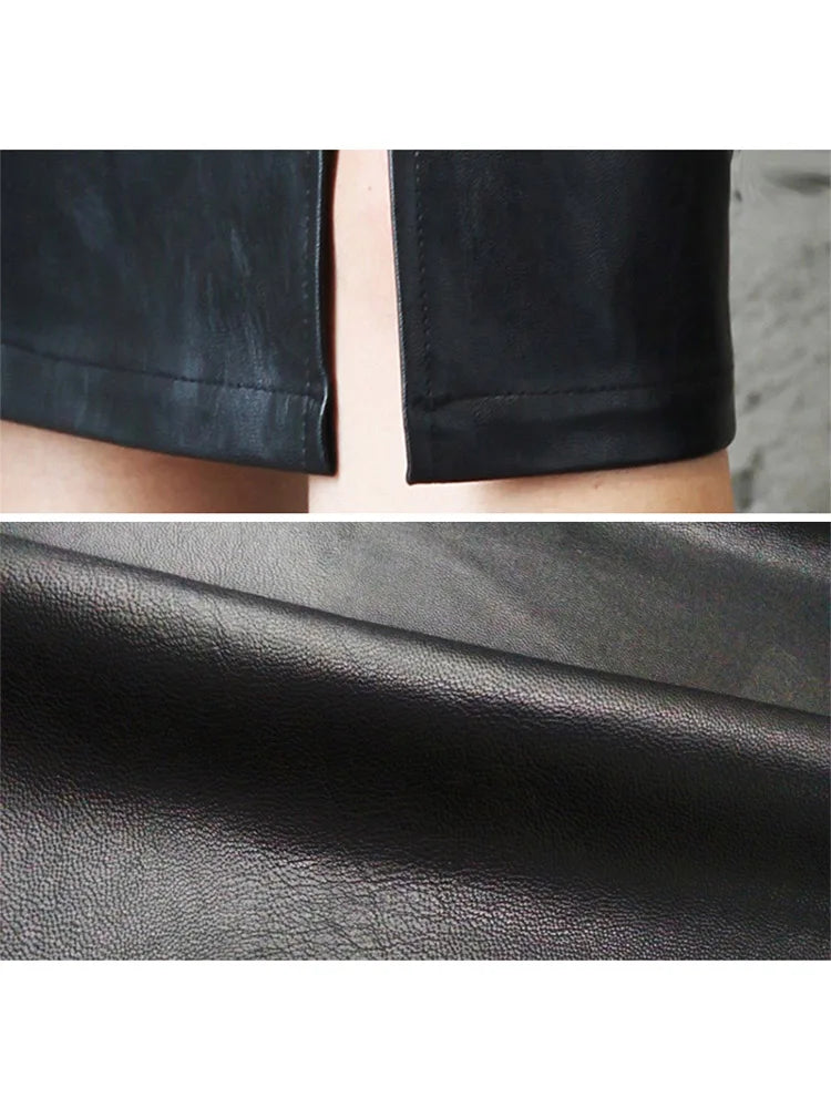 Women PU Leather Midi Skirt Autumn Winter Ladies Package Hip Front or Back Slit Pencil Skirt