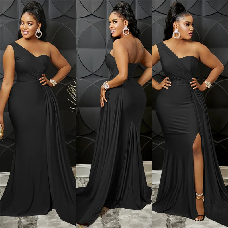 Sexy One Shoulder Elegant Evening Dresses for Women Party Night Mermaid Dress Backless Side Split Bodycon Long Dress Vestidos