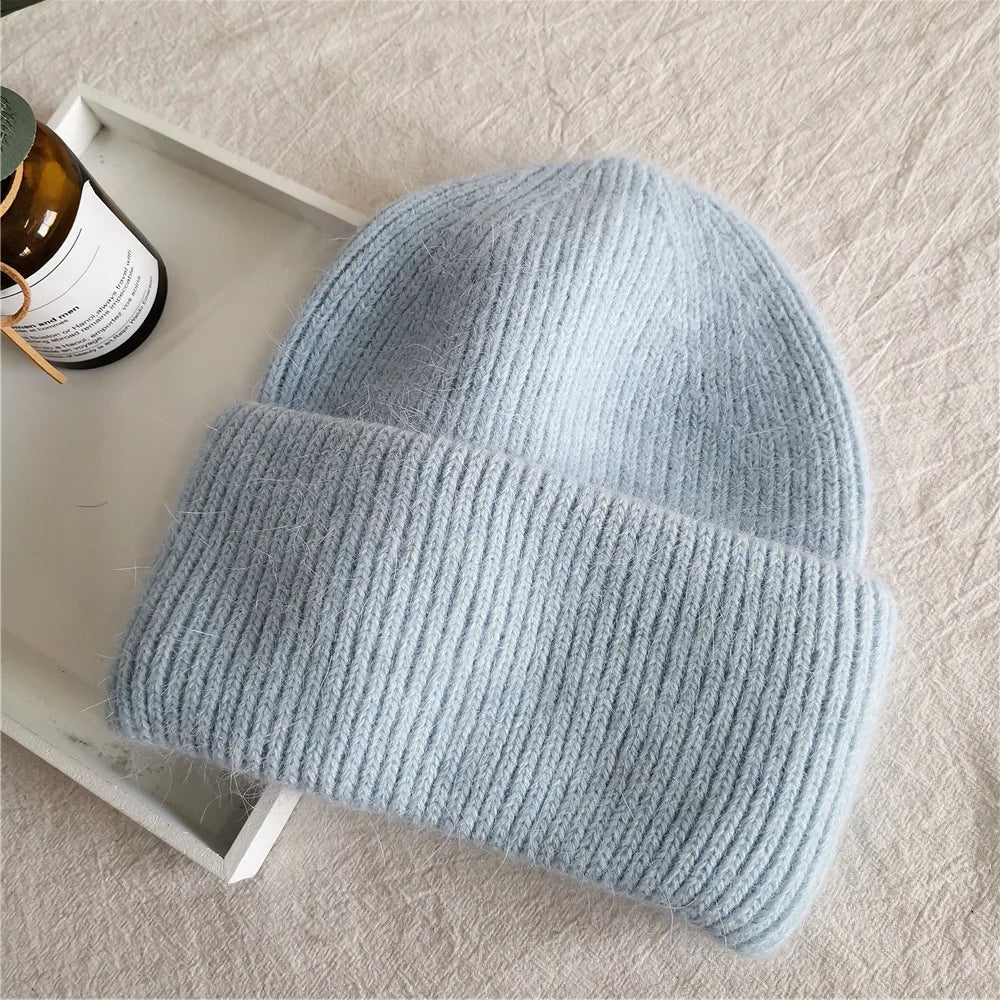Women Winter Hat Real Rabbit Fur Winter Hats For Women Fashion Warm Beanie Hats Women Solid Adult Cover Head Cap