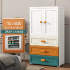 New model 70-Face wide thickened wardrobe simple bedroom plastic cabinet double door drawer type clothes hanging storage cabinet