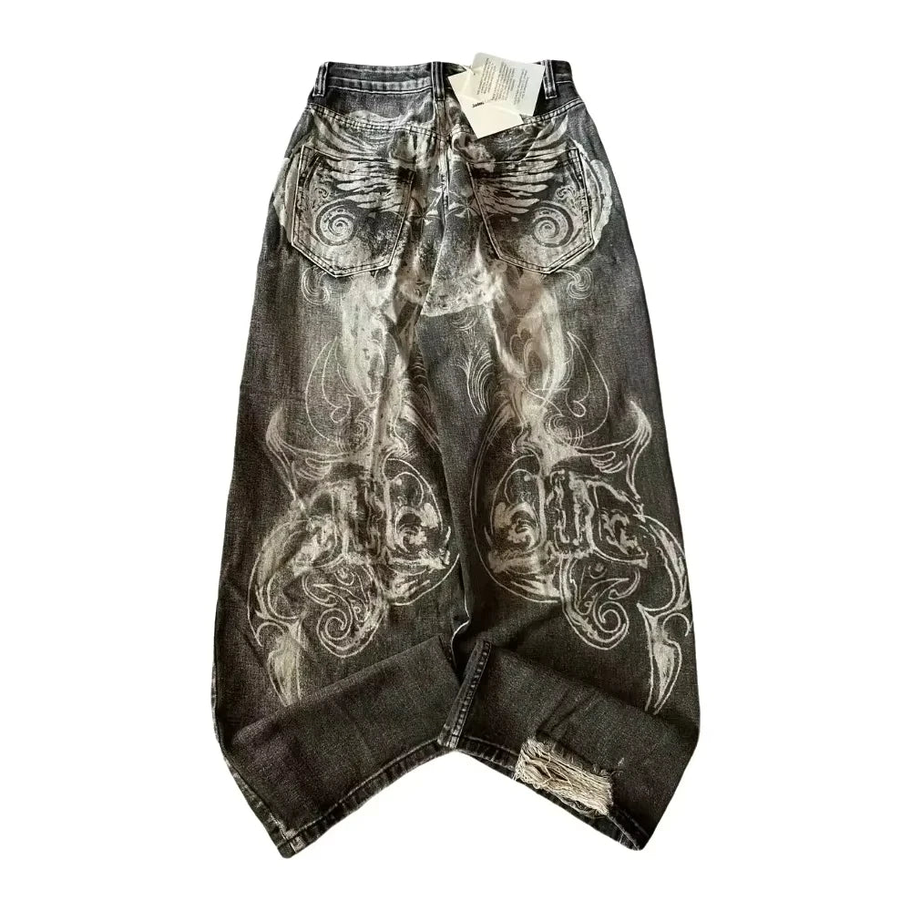 Gothic New Fashion Heavy Industry Washing Equipment Multi-pocket Jean Women Y2K Rock Popular Hiphop High Waist Wide-leg Trousers