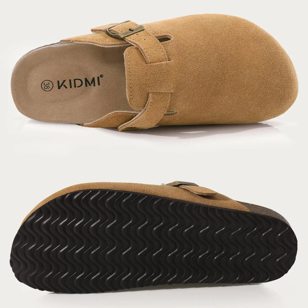 Comwarm Men Suede Clogs Slippers Classic Cork Footbed Mules Women Cozy Fashion Clogs Shoes With Arch Support Men Beach Sandals