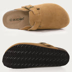 Comwarm Men Suede Clogs Slippers Classic Cork Footbed Mules Women Cozy Fashion Clogs Shoes With Arch Support Men Beach Sandals