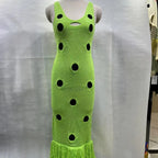 Women Sexy See Through Knitted Maxi Dress Hollow Out Deep Neck Pot Robes Tassel Hem Fork Party Vestidos 2025 New Lady Club Gown