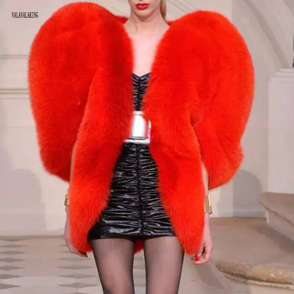 2025 Women Winter Furry Red Heart Faux Fur Coat Female Plus Size Sleeveless Plush Jacket Lady Large Loose Warm Fluffy Cardigan Main image