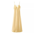 HH Women Summer Yellow Stain V Neck Sling Dress Elegant Sleeveless Loose Maxi Robes 2026 New Ladies Party Holiday Dresses