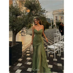Cathy Customize Olive Green Pleated Chiffon Prom Dress V Neck Lace-up vestidos de noiva Floor-length Sheath Evening Dresses 2026