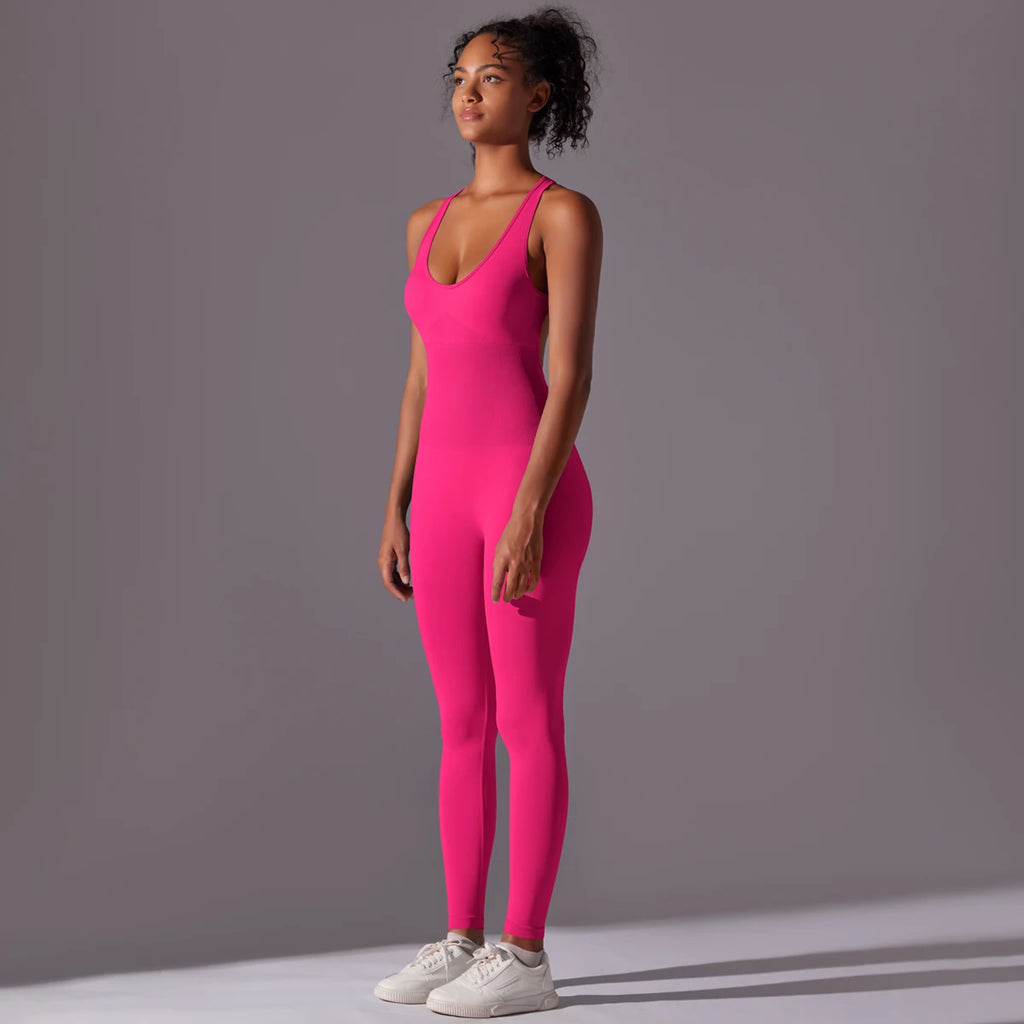 Sexy Back V Jumpsuit Gym Set Women Training Yoga Suit Sportswear Women Sports Jumpsuit Fitness Rompers Stretch Workout Bodysuits