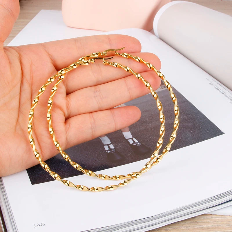 Hgflyxu Stainless steel Gold Hoop Earrings Large size Circle Ear Accessories Fashion Jewelry