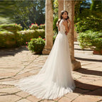 Customized Bohemian Wedding Dresses Lace Applique Halter Backless A Line Sleeveless Bridal Dress Tulle vestidos de novia 2026