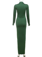 kliou Shirring Women Classic Maxi Dress Autumn New Solid Long Sleeve High Collar Body-shaping Vestidos Mujer Concise Trend Robe