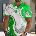 metric Print Polo Shirts, Short Sleeve Collared Button Design, Casual Athleisure Perfect for Spring & Summer Wear