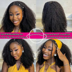 Jerry Curly Half Wig Human Hair Seamless Kinky Curly 3 In 1 Half Wig  Glueless  Heandband Clip In Wig No Sew In Black Color