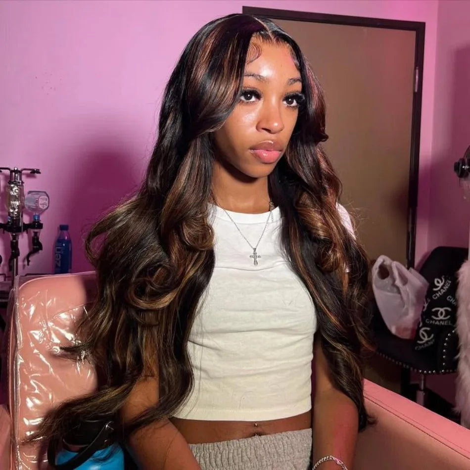 P1B30 Highlight Body Wave Human Hair Wigs 100%Human Hair Quality 13X6 Hd Lace Frontal Wigs 250 Density Brazilian Lace Front Wigs