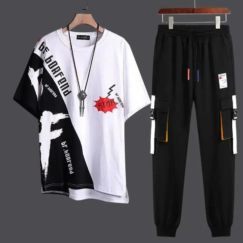 Pants Sets Print Sports Suits Jogging Clothes for Men Hoodie Tracksuit Alphabet Male T Shirt Sweatpants Top Basic Regular Fit S