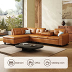 97.5" Faux Leather Sectional Sofa with Chaise Lounge, 2 Cup Holders & Pillows, 6-Seater Upholstered Tufting Corner,Stylish and C
