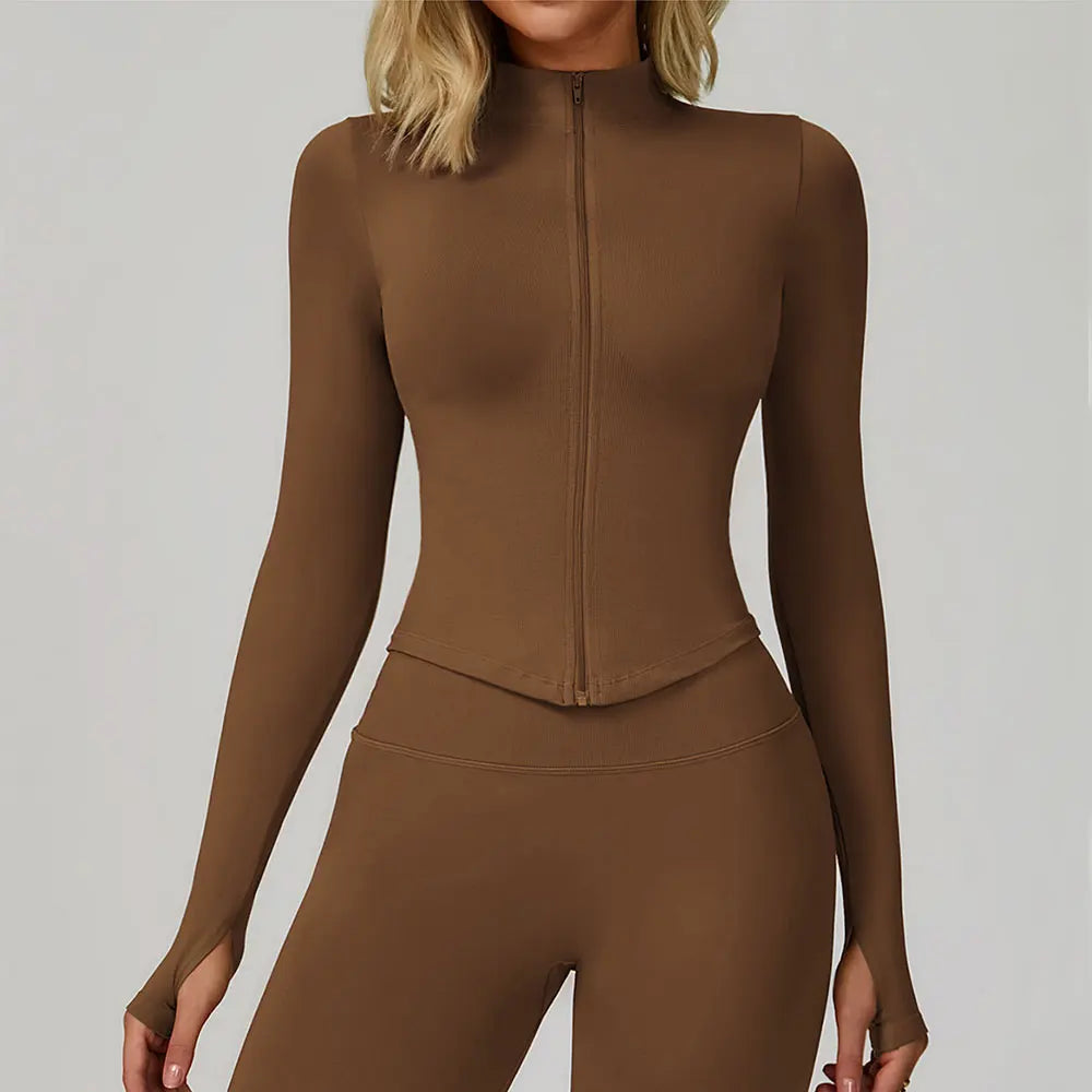 New Women Seamless Zipper Jacket Yoga Long Sleeved Gym Top Yoga Push Up Jacket Fitness Running Workout Sport Coat Women's Shirts