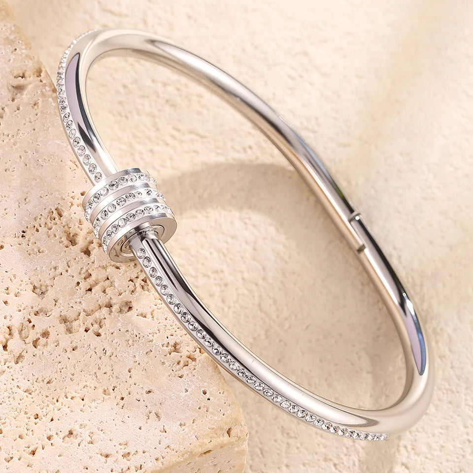ZAKOL 5/1pcs Creative Stainless Steel Four-leaf Flower Bracelet Set for Women Buling Zirconia Inlaid Fashion Stackable Jewelry