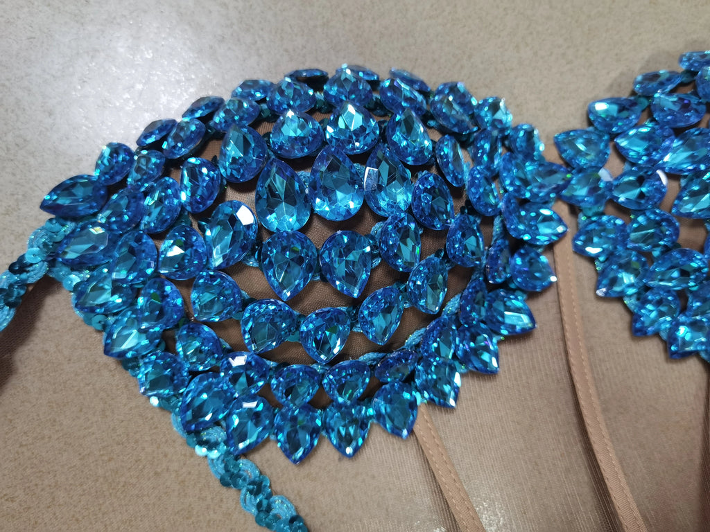 Luxurious Blue Diamond Sparkling Tassel Jazz Dance Performance Clothing Basketball Baby Performance Clothing Cheerleading Short