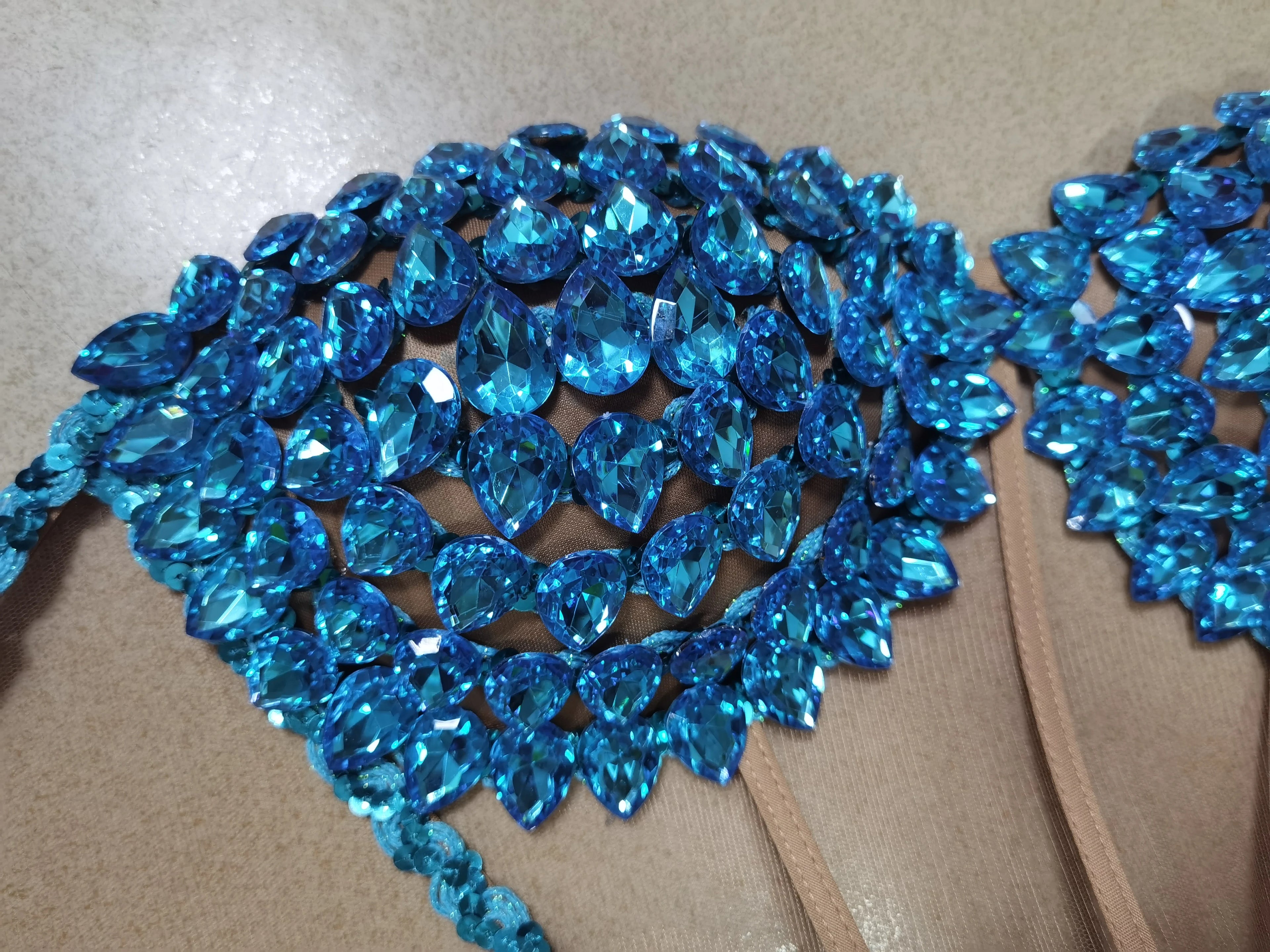 Luxurious Blue Diamond Sparkling Tassel Jazz Dance Performance Clothing Basketball Baby Performance Clothing Cheerleading Short