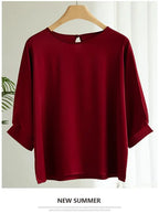 New In Summer Satin Silk Half-Sleeve Tee Tops Basic Solid Women‘s T-Shirt Casual O-neck Thin Shirts Ladies Loose Blouses